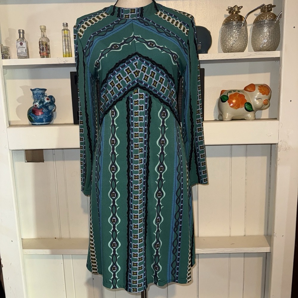 Free People Large Stella Green Print Mini Dress